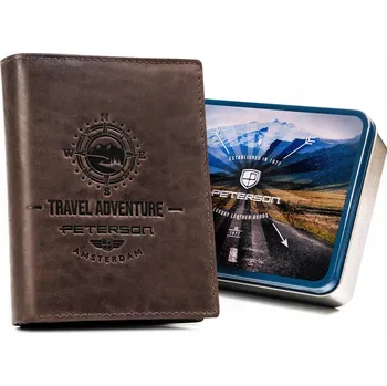 Peněženka Peněženka Peterson pravá kůže hnědá velká vertikální RFID 10 přihrádek