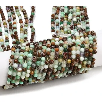 Drahý kámen Chryzopras fasetovaný, 3-3,5 mm, šňůra 38 cm (cca 132 korálků)