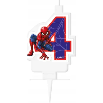 Dortová svíčka NAROZENINOVÁ SVÍČKA NA DORT Spiderman MARVEL ČÍSLICE 4 DISNEY PAVOUČÍ MUŽ
