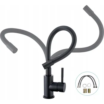 Vodovodní baterie DŘEZOVÁ BATERIE KUCHYŇSKÁ STOJÍCÍ KOHOUTEK S FLEXIBILNÍ RAMÍNKO ČERNÁ