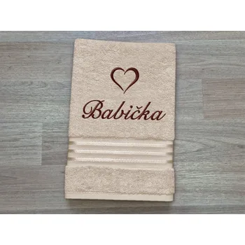 Ručník Ručník BABIČKA se srdíčkem 50x100 linie světle béžová
