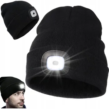 Čepice ČEPICE ZIMNÍ ZATEPLENÁ Warm S LED SVÍTILNOU ČERNÁ USB pro muže i ženy