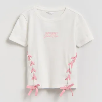 Dívčí oblečení Reserved - Tričko s aplikací - krémová - 014HU-01X - 014HU-01X-146