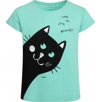 Dívčí tričko zelené bavlna velikost 116, tričko pro dívky s kočkou Endo