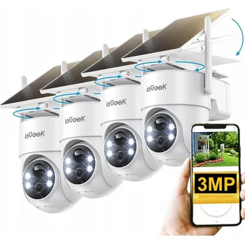 IP kamera 4 kusy 3MPx Solární otočná kamera s PIR detekcí pohybu a otáčením o 360°