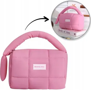 Kosmetická taška ECARLA prošívaná kosmetická taštička, kufřík s rukojetí 18,5x12,5x13cm Růžová KS140R