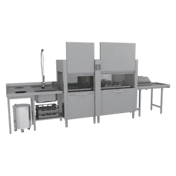 Myčka nádobí Myčka tunelová 270 košů za hodinu na horkou vodu, výstup vlevo | RM - CT 270 ABT LX