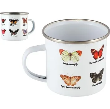 Hrnek/hrníček s uchem motýl 11x8cm smalt bílý