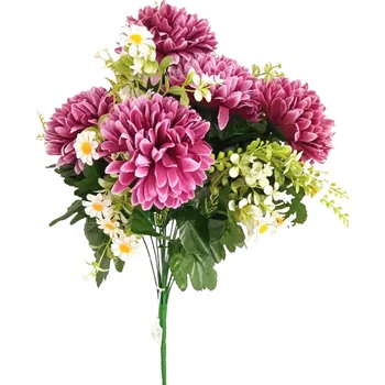 umělá květina Chryzantéma kytice s kopretinou vínová 50 cm X200/víno