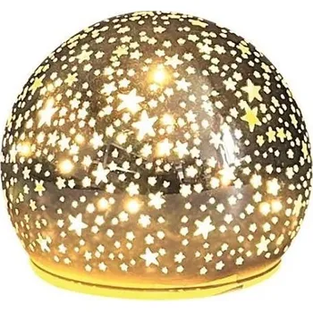 Vánoční dekorace Svítící skleněná koule s hvězdičkami – champagne, o 10 cm, teplá bílá, 10 LED, časovač