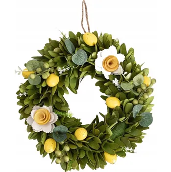 Velikonoční dekorace Velikonoční věnec FRESH NEST s květinami a žlutými vajíčky 34 cm HOMLA