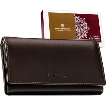 Peněženka Velká dámská kožená peněženka s RFID na karty a doklady hnědá Peterson