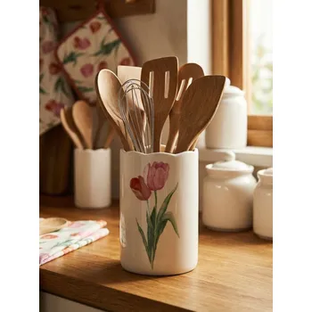 Organizace kuchyně Sinsay - Keramický odkapávač na příbory s motivem tulipánů - bílá - 888IL-00X - 888IL-00X-ONE