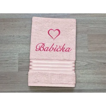 Ručník Ručník BABIČKA se srdíčkem 50x100 linie světle růžová