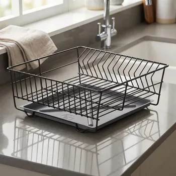 Organizace kuchyně Čtvercová odkapávač na nádobí s táckem METPOL 32 cm černá