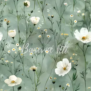 Úplet, Bílé kvítky na zelenkavé (E) 0,80m/ks (Top kvalitní úplet Bella digitisk)