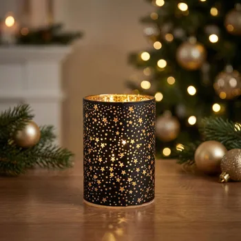 Svícen Skleněný vánoční svícen LED ALTOM DESIGN HVĚZDIČKY 12 cm černý