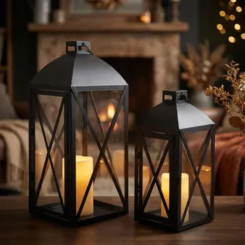 Lucerna Ozdobné kovové lucerny ALTOM DESIGN 29/38 cm černé 2 ks