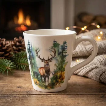 Porcelánový vánoční hrnek ALTOM DESIGN JELEŇ 480 ml bílý