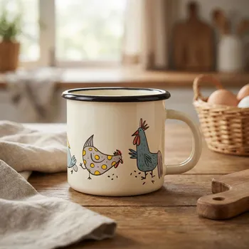 Smaltovaný hrnek SILESIA KURKI 0,45 l krémový