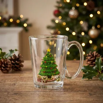 Skleněný vánoční hrnek ALTOM DESIGN LEON ZELENÝ STROMEČEK 300 ml