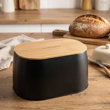 chlebník Kovový chlebník s bambusovým víkem ALTOM DESIGN 33,5 cm černý