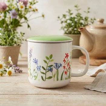 Porcelánový hrnek s filtrem a víčkem ALTOM DESIGN PRZEBUDZENIE NATURY 380 ml