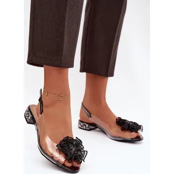 Dámské sandále S.Barski Průhledné sandály na nízkém podpatku s kamínky a ozdobou D&A MR52-230 Barva: Černá, Velikost: 38