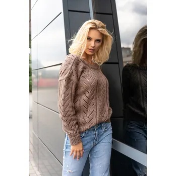 Dámský svetr Krásný svetr s prolamovaným Manesa Barva: Mocca, Velikost: ONE SIZE