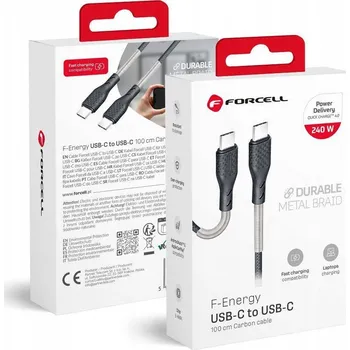 Datový kabel Kabel Forcell USB typ C - USB typ C 1 m stříbrný