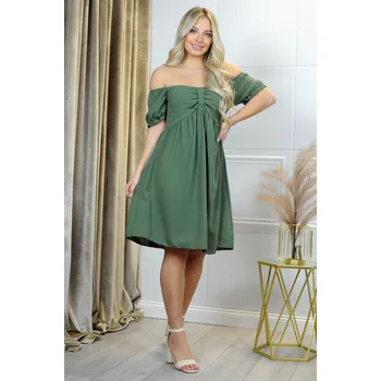 Dámské šaty Šaty s řasením a odhalenými rameny Nidlania Barva: Khaki, Velikost: ONE SIZE