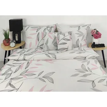 Povlečení Povlečení flanela 100% bavlna listy černé růžové na bílém pozadí 160x200