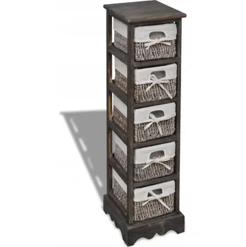 regál Dřevěný regál ve venkovském stylu s 5 košíky, hnědý, 25x28x90 cm