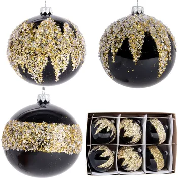 Vánoční dekorace Sada Skleněných Vánoční Koule Zdobené MIX Černé Vánoční baňky na stromeček 8 cm - 6 ks