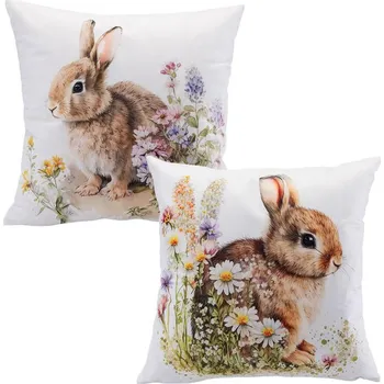 Dekorativní polštářek Sada 2 ks povlaků na polštářky ZAJÍČCI V TRÁVĚ 40 x 40 cm