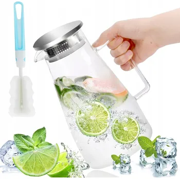 Džbán NA NÁPOJE na vodu, džus, limonádu, skleněný s víkem, velký 2L