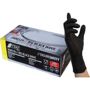 Vyšetřovací rukavice NITRAS Nitrilové rukavice černé - BIG BLACK WAVE 200 ks Velikost: XL (10)