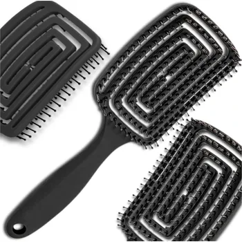 Péče o srst a drápky Camerazar Relaxační elastická masážní a stylingová kartáč na vlasy černý