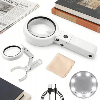 Lupa 8 LED Lupa s osvětlením pro čtení SKLO zvětšovací 5/11x s LED světly