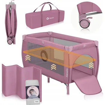 Dětská postýlka Cestovní postýlka ohrádka + matrace Lionelo LO-STEFI PLUS PINK MAGNOLIE