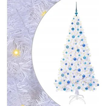 Vánoční stromek Umělý vánoční stromek s 300 LED diodami, bílý, 180 cm, PVC a ocel