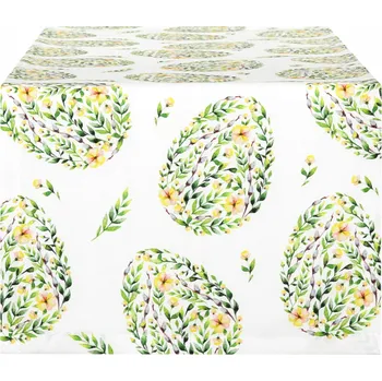 ubrus Velikonoční běhoun 40x180 cm, sváteční běhoun Zelené kraslice Květiny 9112