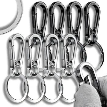 Camerazar Metalový klíčový přívěsek karabina s kroužkem na klíče - 8 kusů v sadě