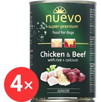 Nuevo pes junior kuřecí a hovězí konzerva 4 × 800 g