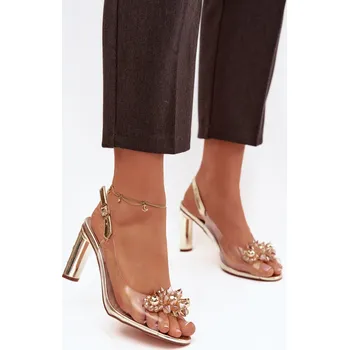 Dámské sandále S.Barski Průhledné sandály na podpatku s ozdobami D&A MR52-232 Barva: Zlatá, Velikost: 39