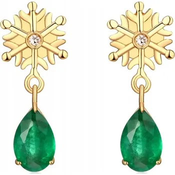Náušnice Náušnice Snowflake Tear - Zlatá/Zelená KP-23424