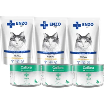 Calibra Veterinary Diets Cat Renal 6x200g + ENZO VET Renal s kuřecím masem 6x100g