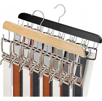 Věšák Dřevěný věšák na opasky Organizér na doplňky Barva Černá Hnědá 2ks