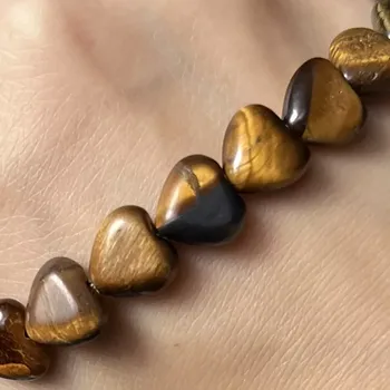 Drahý kámen Tygří oko, srdce, 10x11 mm, balení 5 ks