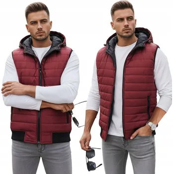 Pánská vesta Prošívaná pánská vesta bunda bez rukávů s kapucí bordó TX4238 - L